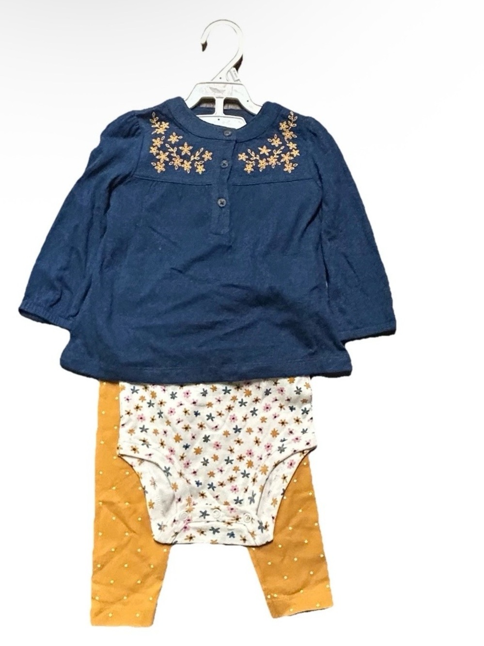 NWT Toddler Girl Fall Outfit Long Sleeve Shirt Bodysuit Pants Size 12-18 Months